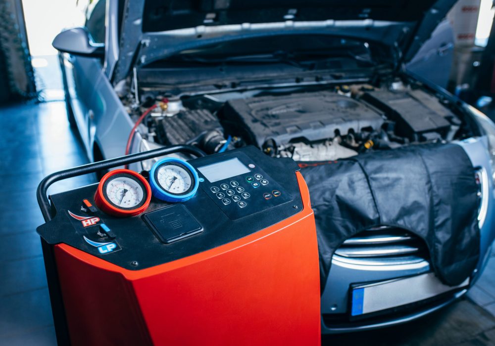 working-servicing-car-air-conditioner-vehicle-auto-service-repair-workshop